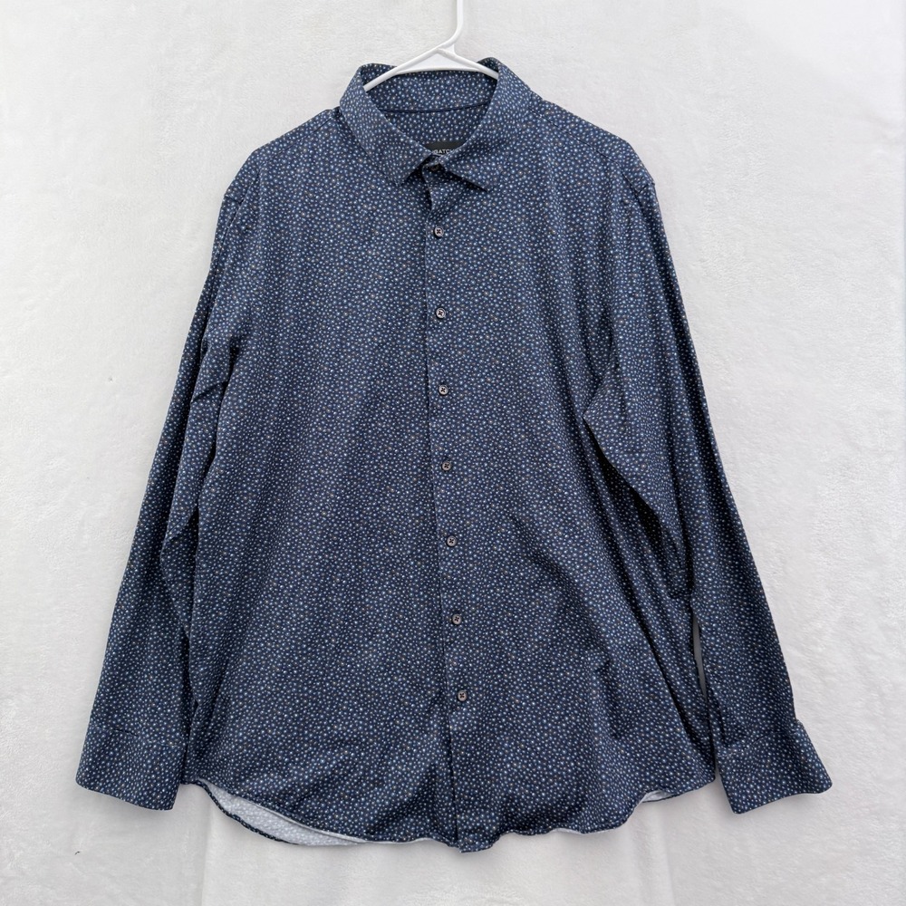 Butgachi Shirt Mens XL Blue Geometric Oooh Cotton Tech 8 Way Stretch Button Up